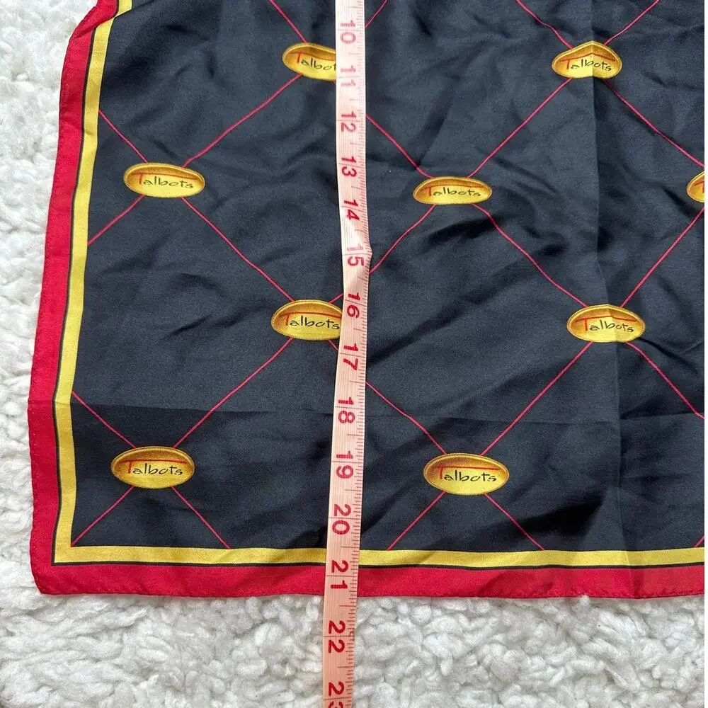 Vintage Talbots 100% Silk Black Square Head Scarf Red Gold Yellow Classy Graphic